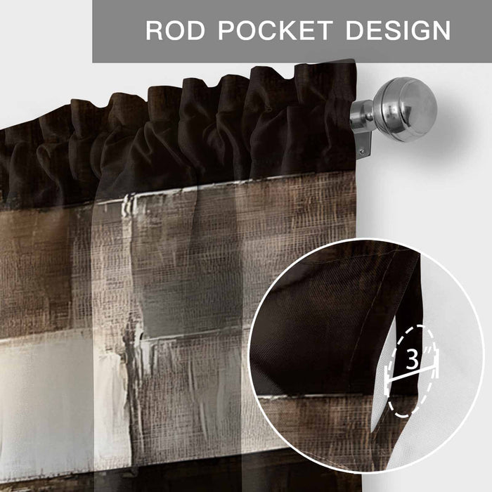 Abstract Neutral Color Blocks Kitchen Window Valance Curtain, Brushstroke Texture Rod Pocket Light Filtering Window Topper, 54 x 18 Inch, 1 Panel