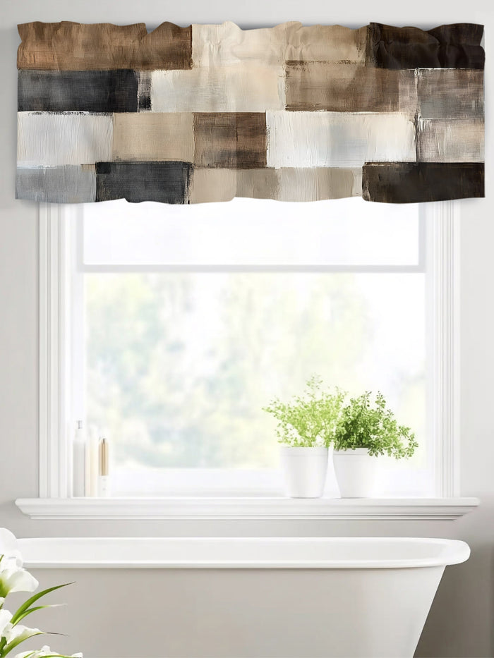 Abstract Neutral Color Blocks Kitchen Window Valance Curtain, Brushstroke Texture Rod Pocket Light Filtering Window Topper, 54 x 18 Inch, 1 Panel