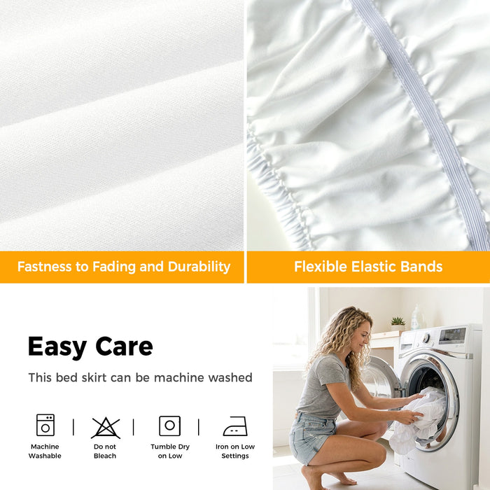 Bedliving Bed Skirt, Black Solid Color Adjustable Elastic Wrap Around Dust Ruffle, Drop Pleated Style
