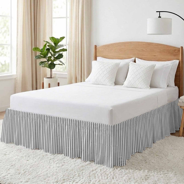 Bedliving Bed Skirt, Black Stripe Vertical Striped Adjustable Elastic Wrap Around Dust Ruffle, Drop Pleated Style