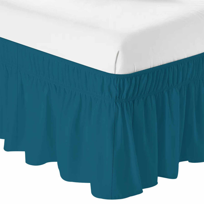 Bedliving Bed Skirt, Dark Teal Solid Green Color Adjustable Elastic Wrap Around Dust Ruffle, Drop Pleated Style