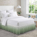 Bedliving Bed Skirt, Ombre Sage Green Gradient Color Adjustable Elastic Wrap Around Dust Ruffle, Drop Pleated Style