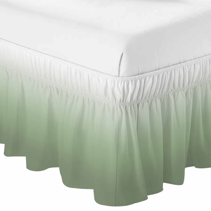 Bedliving Bed Skirt, Ombre Sage Green Gradient Color Adjustable Elastic Wrap Around Dust Ruffle, Drop Pleated Style