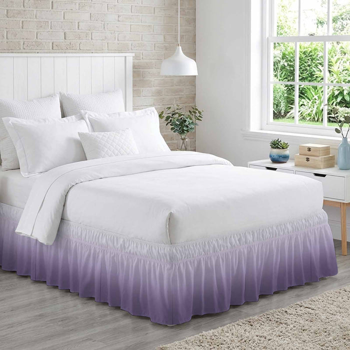 Bedliving Bed Skirt, Purple Ombre Gradient Color Adjustable Elastic Wrap Around Dust Ruffle, Drop Pleated Style