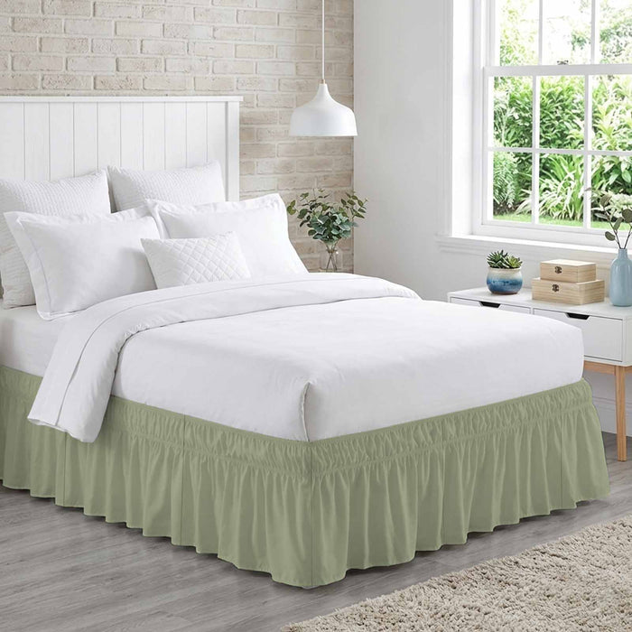 Bedliving Bed Skirt, Sage Green Spring Solid Color Adjustable Elastic Wrap Around Dust Ruffle, Drop Pleated Style