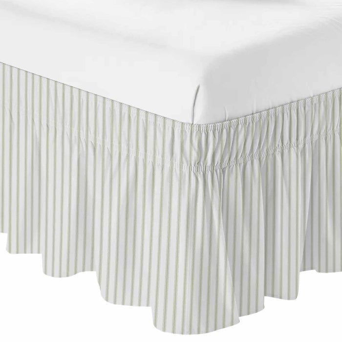 Bedliving Bed Skirt, Sage Green Stripes Vertical Striped Adjustable Elastic Wrap Around Dust Ruffle, Drop Pleated Style