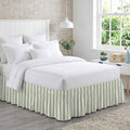 Bedliving Bed Skirt, Sage Green White Stripe Adjustable Elastic Wrap Around Dust Ruffle, Drop Pleated Style