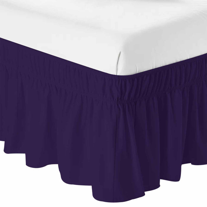 Bedliving Bed Skirt, Solid Color Dark Purple Adjustable Elastic Wrap Around Dust Ruffle, Drop Pleated Style