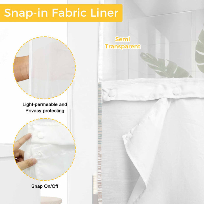 Bedliving No Hook Shower Curtain with Snap in Liner, Built-In Ring Fabric Shower Curtain Set, Mesh Top Window, Blue Beige Coastal Wave Bath 72"x74"