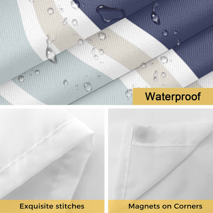 Bedliving No Hook Shower Curtain with Snap in Liner, Built-In Ring Fabric Shower Curtain Set, Mesh Top Window, Blue Grey Modern Stripe 72"x74"