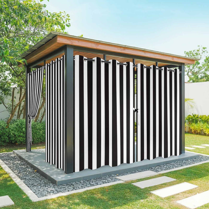 Bedliving Outdoor Curtains for Patio Waterproof, Black White Stripes Grommet Curtains, Outside Drapes Porch Gazebo Pergola Cabana, 2 Panels, 54" x
