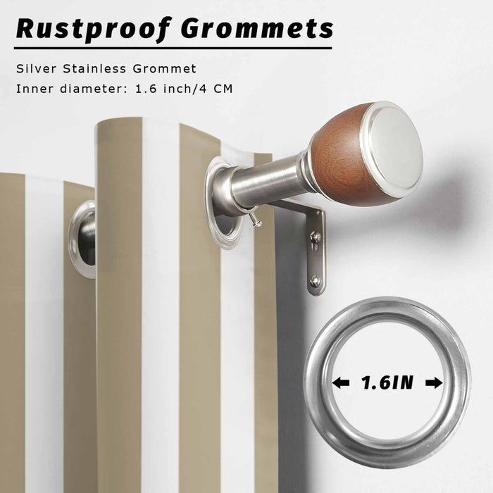 Bedliving Outdoor Curtains for Patio Waterproof, Khaki White Stripe Grommet Curtains, Outside Drapes Porch Gazebo Pergola Cabana, 2 Panels,
