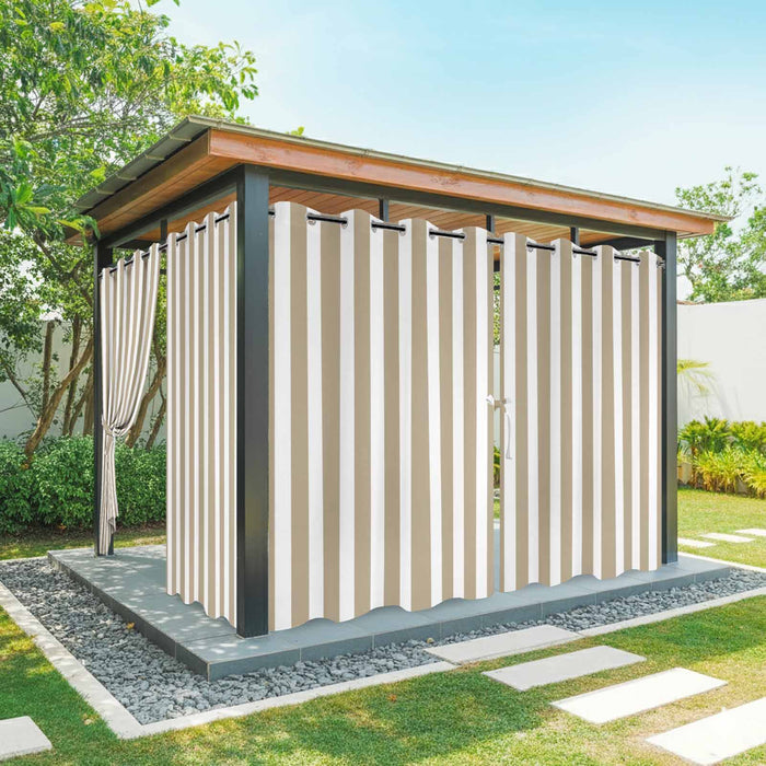 Bedliving Outdoor Curtains for Patio Waterproof, Khaki White Stripe Grommet Curtains, Outside Drapes Porch Gazebo Pergola Cabana, 2 Panels,