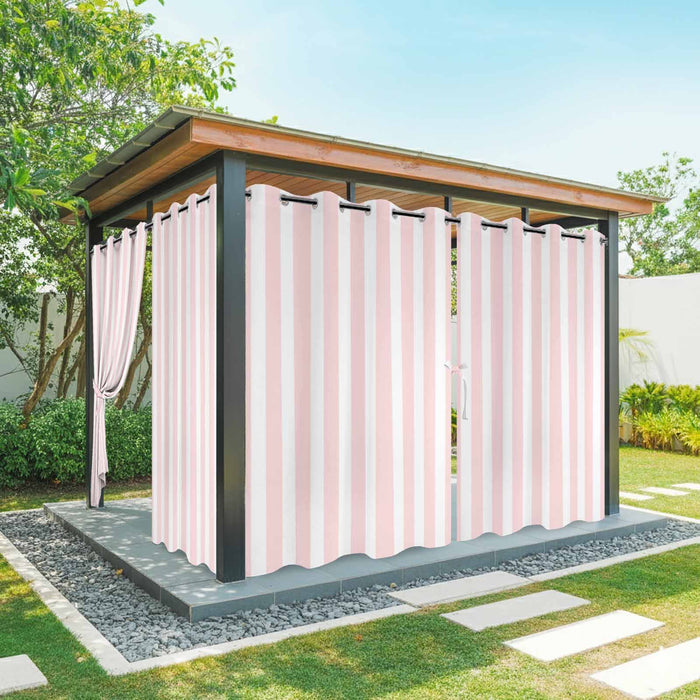 Bedliving Outdoor Curtains for Patio Waterproof, Light Pink White Stripe Grommet Curtains, Outside Drapes Porch Gazebo Pergola Cabana, 2 Panels, 54" x