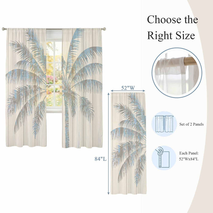 Bedliving Sheer Curtains Inches Long 2 Panels Mottled Palm Trees Light Filtering Voile Drapes Rod Pocket for Bedroom Living Room Decor