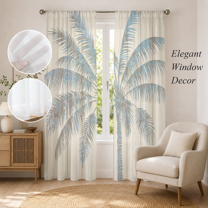 Bedliving Sheer Curtains Inches Long 2 Panels Mottled Palm Trees Light Filtering Voile Drapes Rod Pocket for Bedroom Living Room Decor