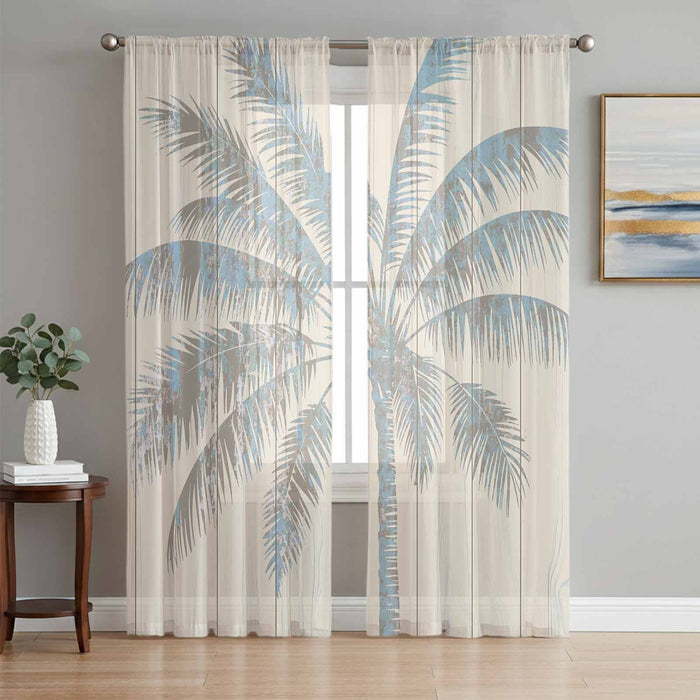 Bedliving Sheer Curtains Inches Long 2 Panels Mottled Palm Trees Light Filtering Voile Drapes Rod Pocket for Bedroom Living Room Decor