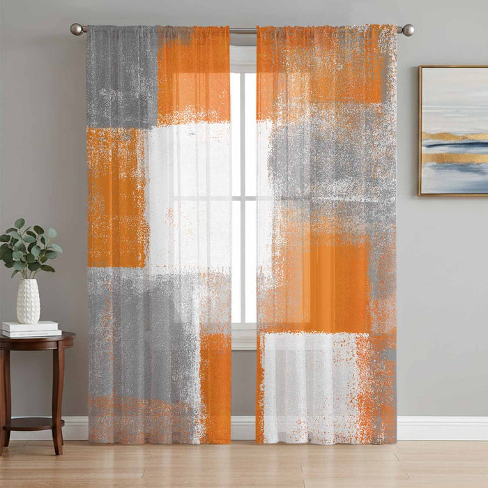 Bedliving Sheer Curtains Inches Long 2 Panels Orange Gray White Abstrac Light Filtering Voile Drapes Rod Pocket for Bedroom Living Room Decor
