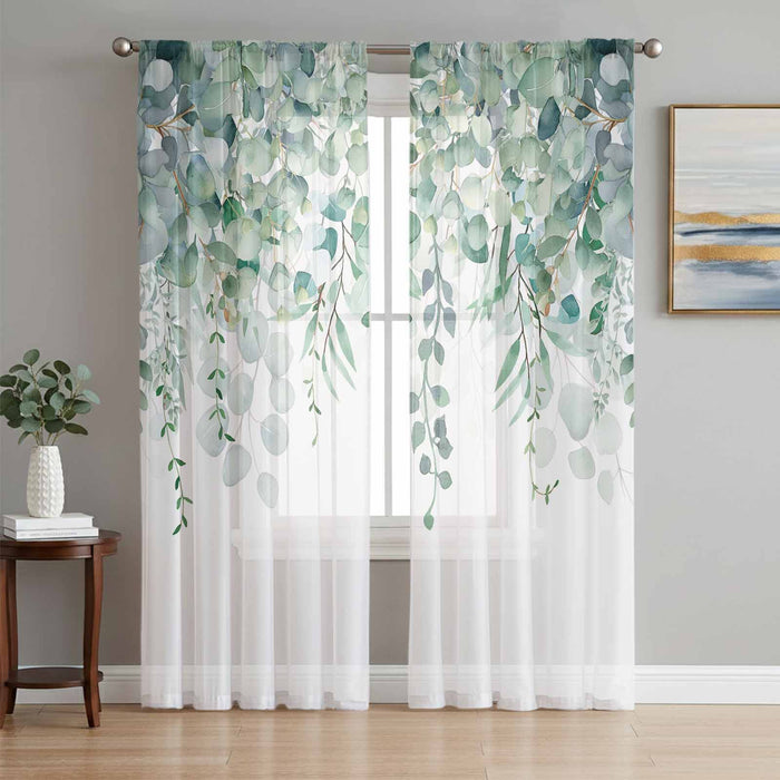 Bedliving Sheer Curtains Inches Long 2 Panels Sage Green Eucalyptus Leaves Light Filtering Voile Drapes Rod Pocket for Bedroom Living Room Decor