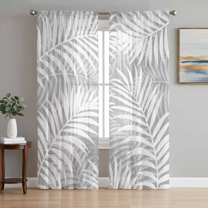Bedliving Sheer Curtains Inches Long 2 Panels Summer Palm Leaves Light Filtering Voile Drapes Rod Pocket for Bedroom Living Room Decor