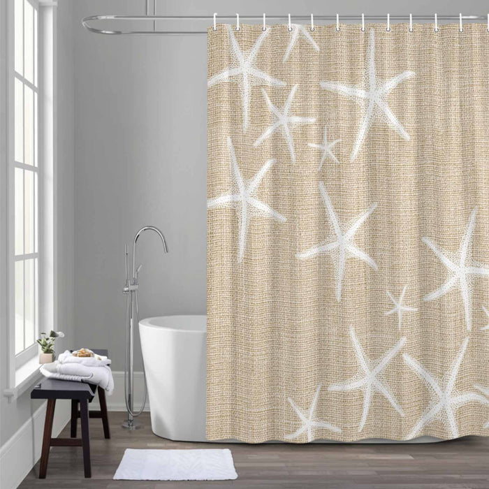 Bedliving Shower Curtain for Bathroom Beige Starfish Decorative Shower Curtains Set with 12 Hooks Summer Ocean Beach Bath Curtain Waterproof Fabric 72x72 inch