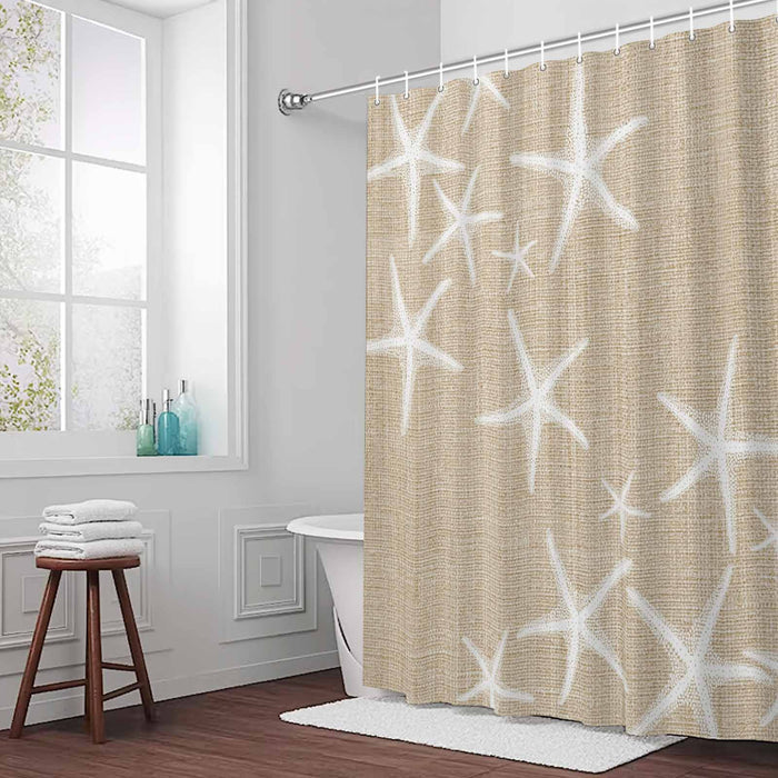 Bedliving Shower Curtain for Bathroom Beige Starfish Decorative Shower Curtains Set with 12 Hooks Summer Ocean Beach Bath Curtain Waterproof Fabric 72x72 inch