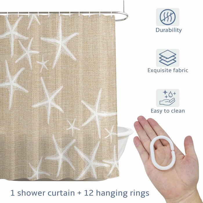 Bedliving Shower Curtain for Bathroom Beige Starfish Decorative Shower Curtains Set with 12 Hooks Summer Ocean Beach Bath Curtain Waterproof Fabric 72x72 inch