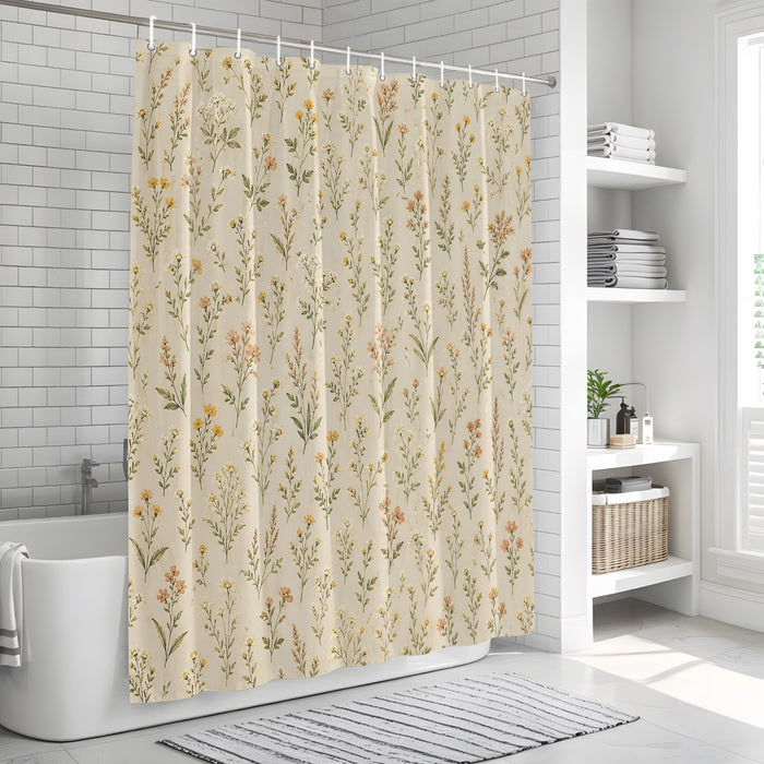 Bedliving Shower Curtain for Bathroom Beige Wildflowers Decorative Shower Curtains Set with 12 Hooks Meadow Bath Curtain Waterproof Fabric 72x72 inch
