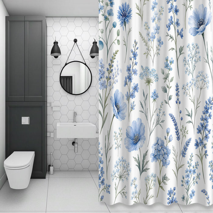 Bedliving Shower Curtain for Bathroom Blue Wildflowers Decorative Shower Curtains Set with 12 Hooks Stems Bath Curtain Waterproof Fabric 72x72 inch