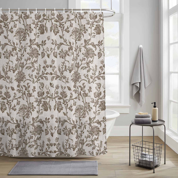 Bedliving Shower Curtain for Bathroom Brown Floral Decorative Shower Curtains Set with 12 Hooks Retro Farmhouse Botanical Leaf Branch Bath Curtain Waterproof Fabric 72x72 inch