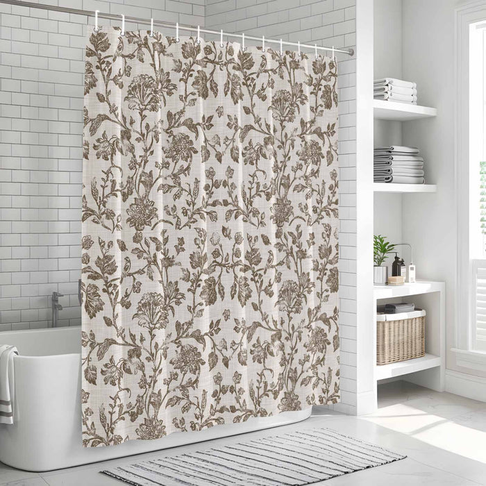 Bedliving Shower Curtain for Bathroom Brown Floral Decorative Shower Curtains Set with 12 Hooks Retro Farmhouse Botanical Leaf Branch Bath Curtain Waterproof Fabric 72x72 inch