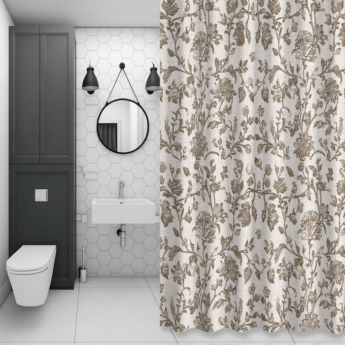 Bedliving Shower Curtain for Bathroom Brown Floral Decorative Shower Curtains Set with 12 Hooks Retro Farmhouse Botanical Leaf Branch Bath Curtain Waterproof Fabric 72x72 inch
