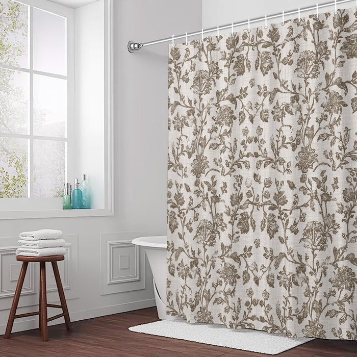 Bedliving Shower Curtain for Bathroom Brown Floral Decorative Shower Curtains Set with 12 Hooks Retro Farmhouse Botanical Leaf Branch Bath Curtain Waterproof Fabric 72x72 inch