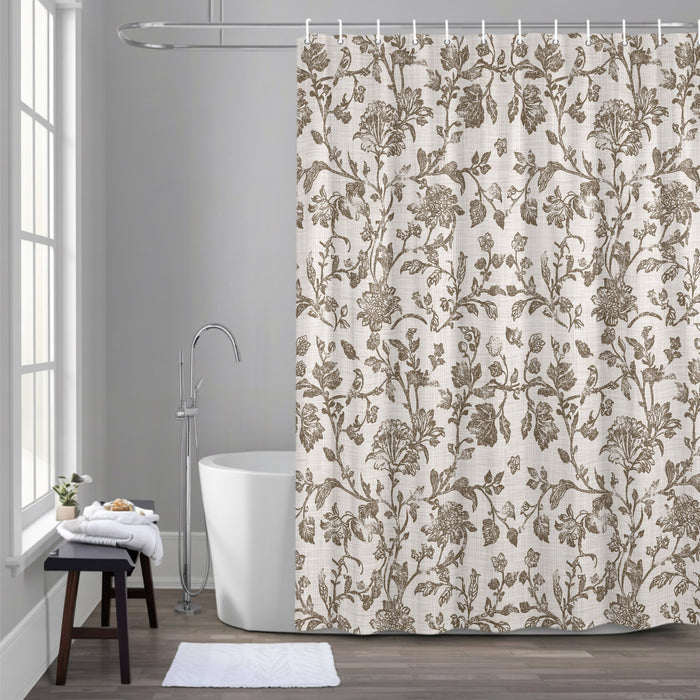 Bedliving Shower Curtain for Bathroom Brown Floral Decorative Shower Curtains Set with 12 Hooks Retro Farmhouse Botanical Leaf Branch Bath Curtain Waterproof Fabric 72x72 inch