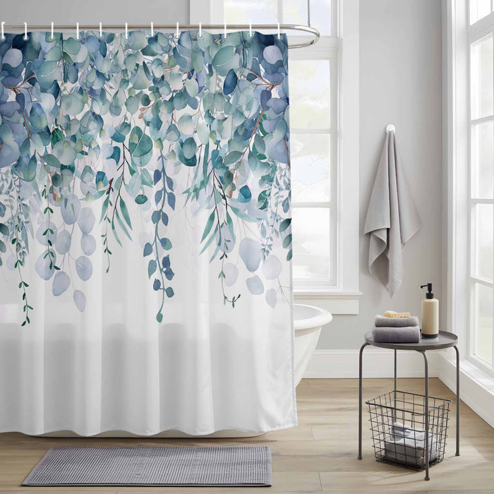 Bedliving Shower Curtain for Bathroom Eucalyptus Leaves Decorative Shower Curtains Set with 12 Hooks Blue Green Bath Curtain Waterproof Fabric 72x72 inch