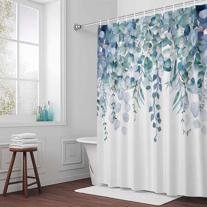 Bedliving Shower Curtain for Bathroom Eucalyptus Leaves Decorative Shower Curtains Set with 12 Hooks Blue Green Bath Curtain Waterproof Fabric 72x72 inch