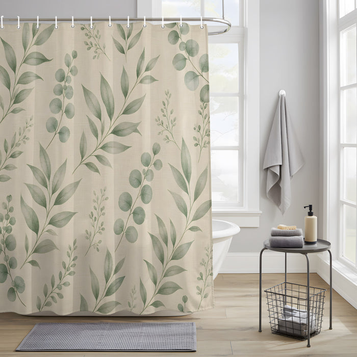 Bedliving Shower Curtain for Bathroom Sage Leaves Decorative Shower Curtains Set with 12 Hooks Eucalyptus Bath Curtain Waterproof Fabric 72x72 inch
