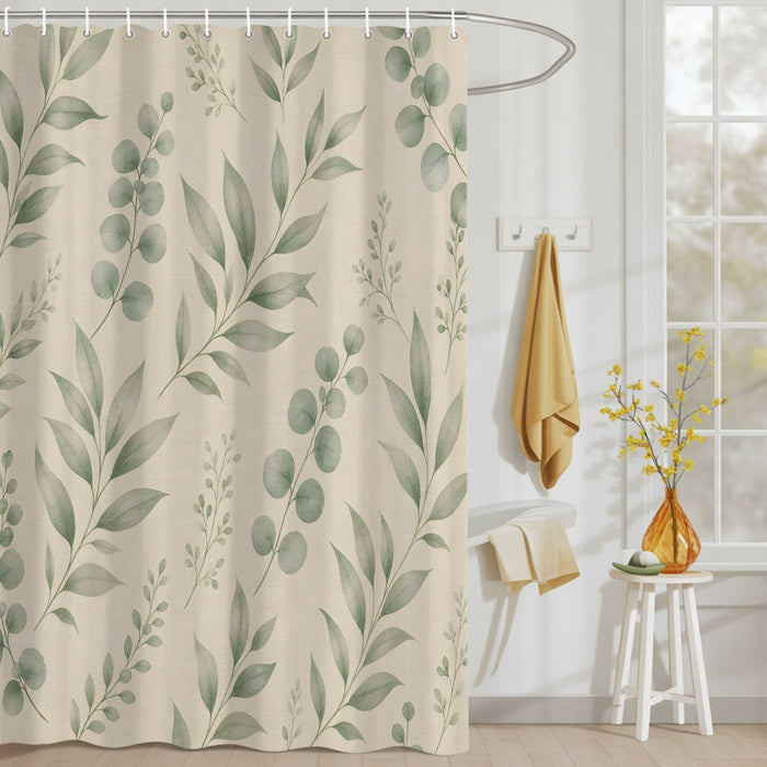 Bedliving Shower Curtain for Bathroom Sage Leaves Decorative Shower Curtains Set with 12 Hooks Eucalyptus Bath Curtain Waterproof Fabric 72x72 inch
