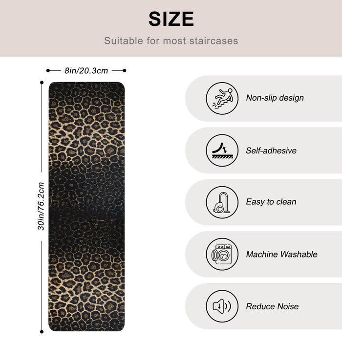 Bedliving Stair Treads for Wooden Steps, 15 Pack 8"x30" Non Slip Peel and Stick Carpet Stair Treads for Dogs, Black Leopard Print