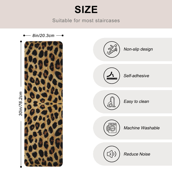 Bedliving Stair Treads for Wooden Steps, 15 Pack 8"x30" Non Slip Peel and Stick Carpet Stair Treads for Dogs, Retro Brown Leopard Print