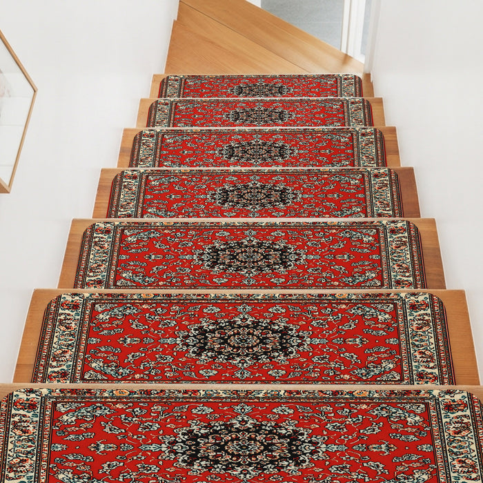 Bedliving Stair Treads for Wooden Steps, 15 Pack 8"x30" Non Slip Peel and Stick Carpet Stair Treads for Dogs, Red Bohemian Boho Tribe Texture