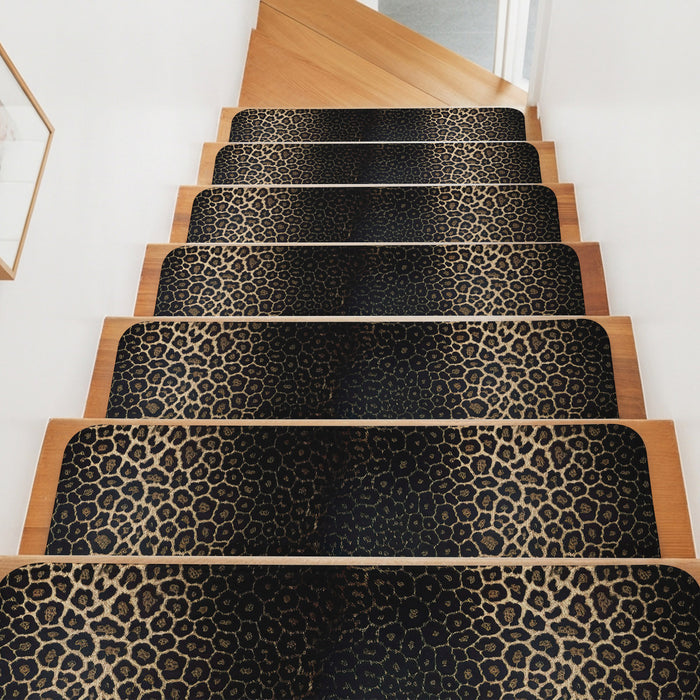 Bedliving Stair Treads for Wooden Steps, 15 Pack 8"x30" Non Slip Peel and Stick Carpet Stair Treads for Dogs, Black Leopard Print