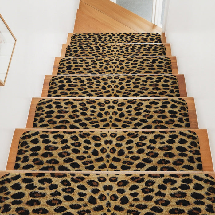 Bedliving Stair Treads for Wooden Steps, 15 Pack 8"x30" Non Slip Peel and Stick Carpet Stair Treads for Dogs, Retro Brown Leopard Print