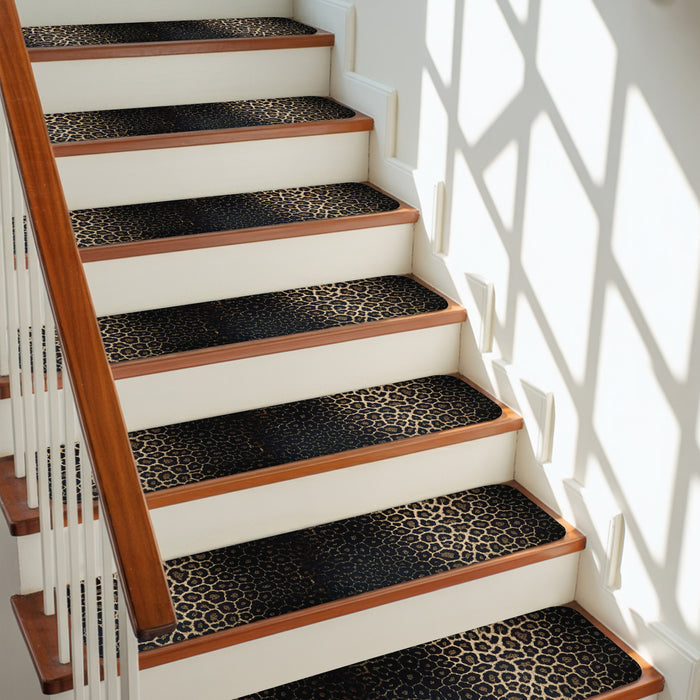 Bedliving Stair Treads for Wooden Steps, 15 Pack 8"x30" Non Slip Peel and Stick Carpet Stair Treads for Dogs, Black Leopard Print