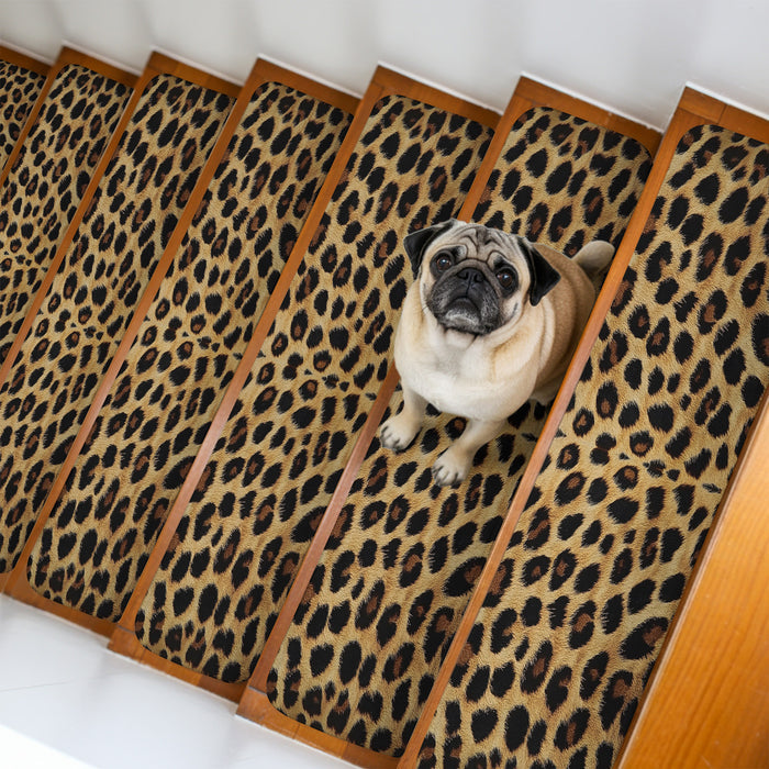 Bedliving Stair Treads for Wooden Steps, 15 Pack 8"x30" Non Slip Peel and Stick Carpet Stair Treads for Dogs, Retro Brown Leopard Print
