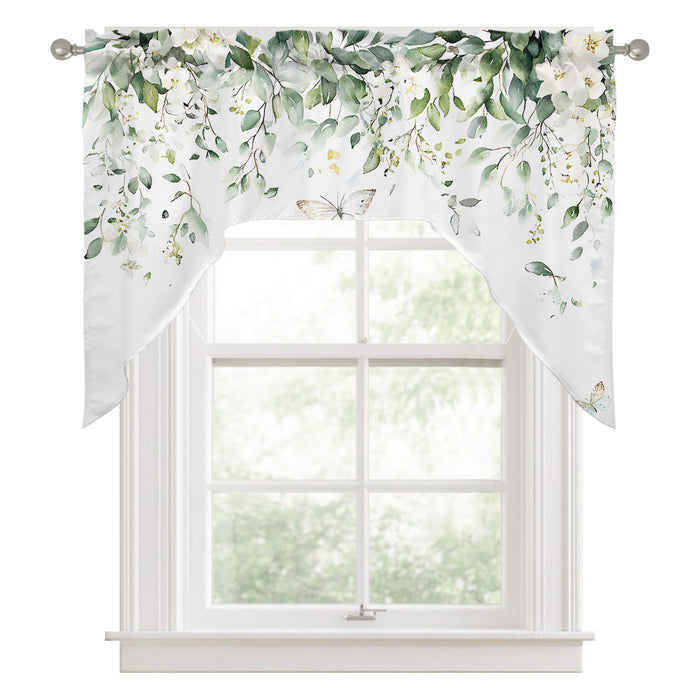 Bedliving Swag Valance for Eucalyptus Leaves & Farmhouse Botanical Butterfly Kitchen Bathroom Over