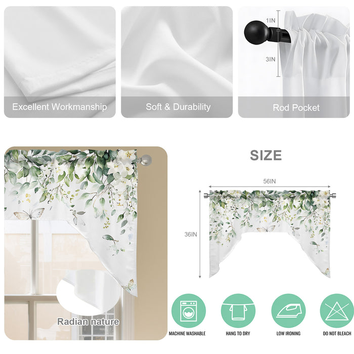 Bedliving Swag Valance for Eucalyptus Leaves & Farmhouse Botanical Butterfly Kitchen Bathroom Over