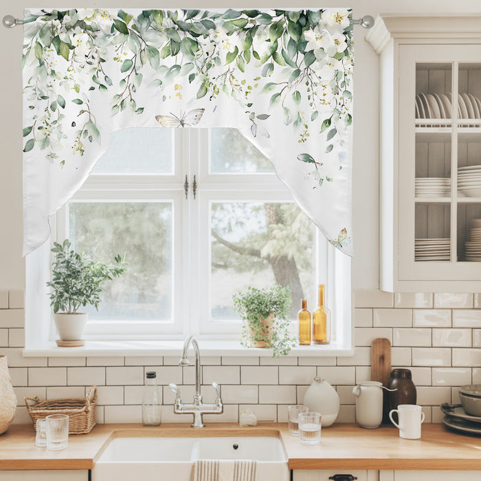 Bedliving Swag Valance for Eucalyptus Leaves & Farmhouse Botanical Butterfly Kitchen Bathroom Over