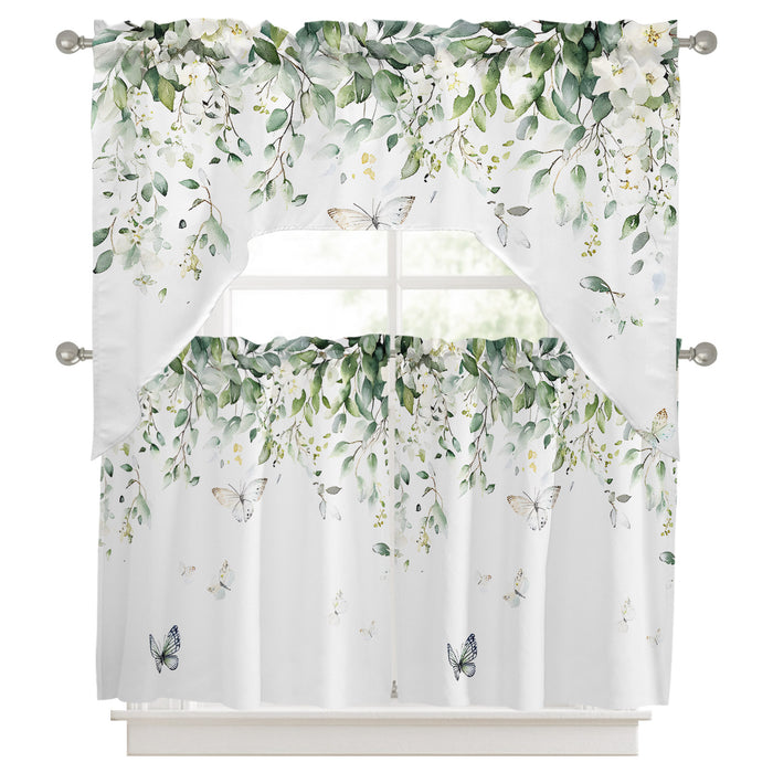Bedliving Swag Valance for Eucalyptus Leaves & Farmhouse Botanical Butterfly Kitchen Bathroom Over