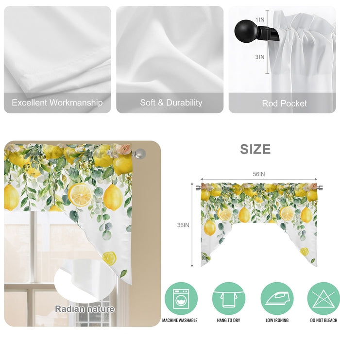 Bedliving Swag Valance for Floral Lemon & Fruit Eucalyptus Leaf Branches Kitchen Bathroom Over